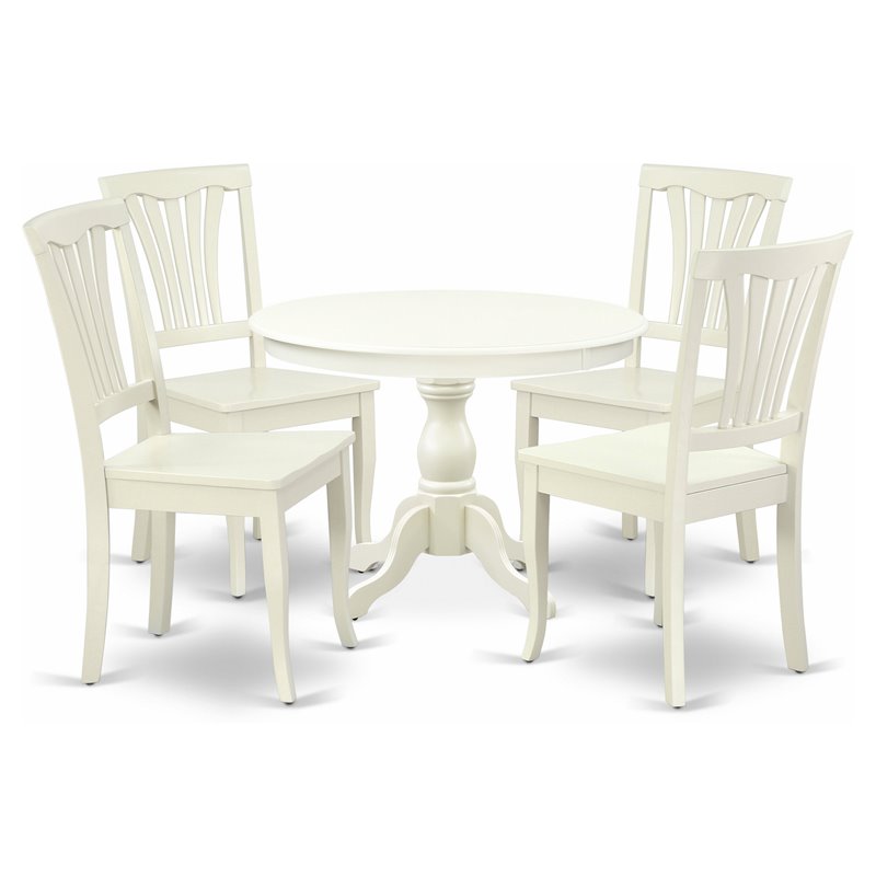 Pemberly Row 5-Piece Wooden Dining Set with Slatted Back in Linen White