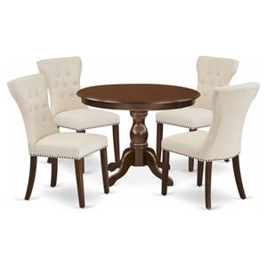 Pemberly Row 5-Piece Wood Dining Set in Mahogany & Light Beige