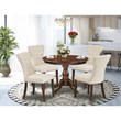 Pemberly Row 5-Piece Wood Dining Set in Mahogany & Light Beige