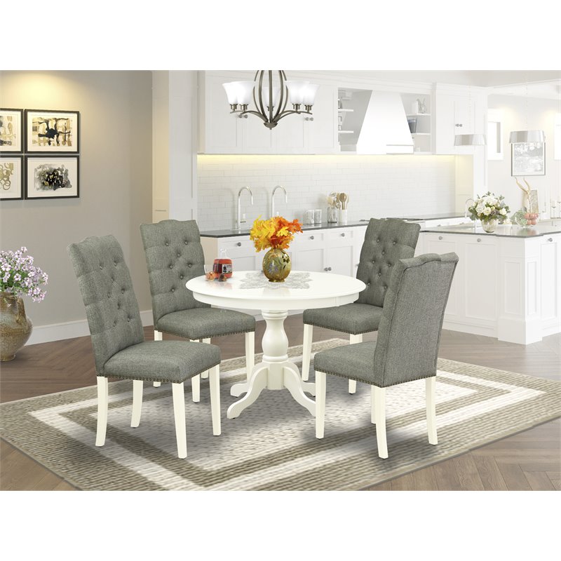 Pemberly Row 5-Piece Wood Dining Set in Linen White and Smoke Finish