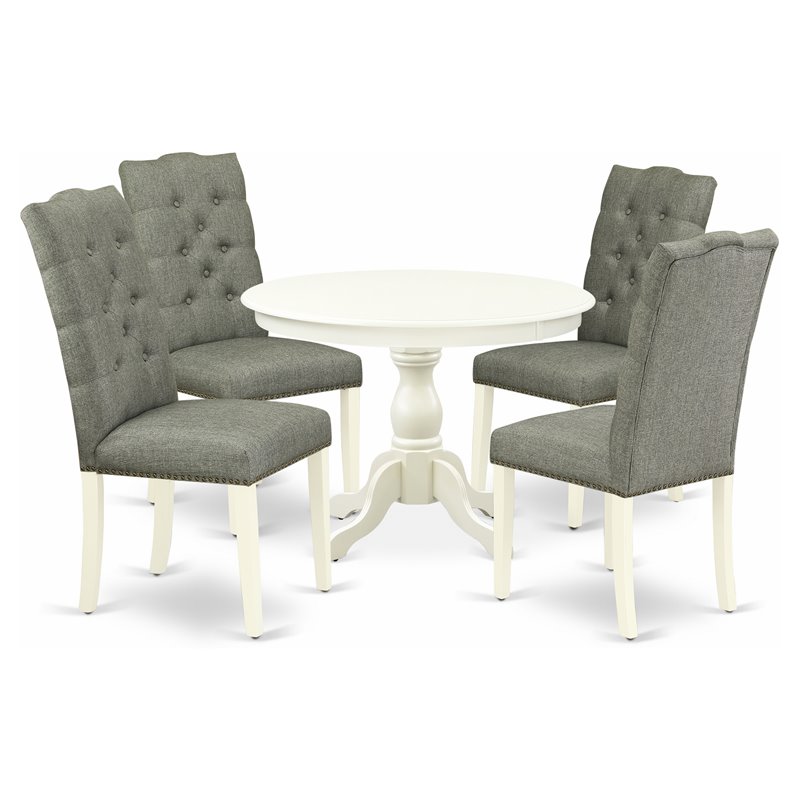 Pemberly Row 5-Piece Wood Dining Set in Linen White and Smoke Finish