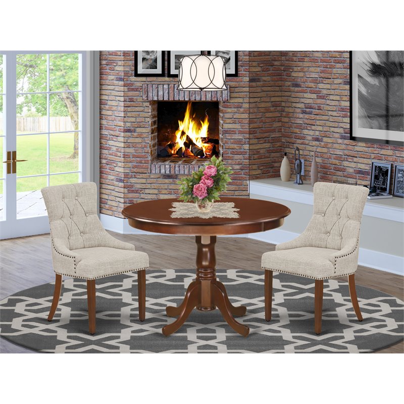 Pemberly Row 3-Piece Wood Dining Set in Mahogany/Doeskin