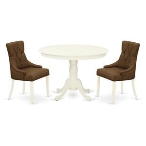 Pemberly Row 3-Piece Wood Dining Set in Linen White/Dark Coffee