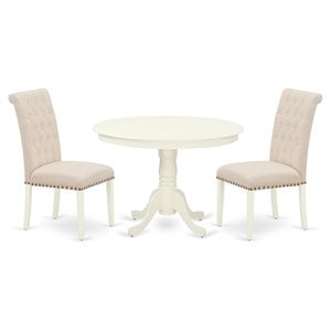 Pemberly Row 3-Piece Wood Dining Set in Linen White and Light Beige
