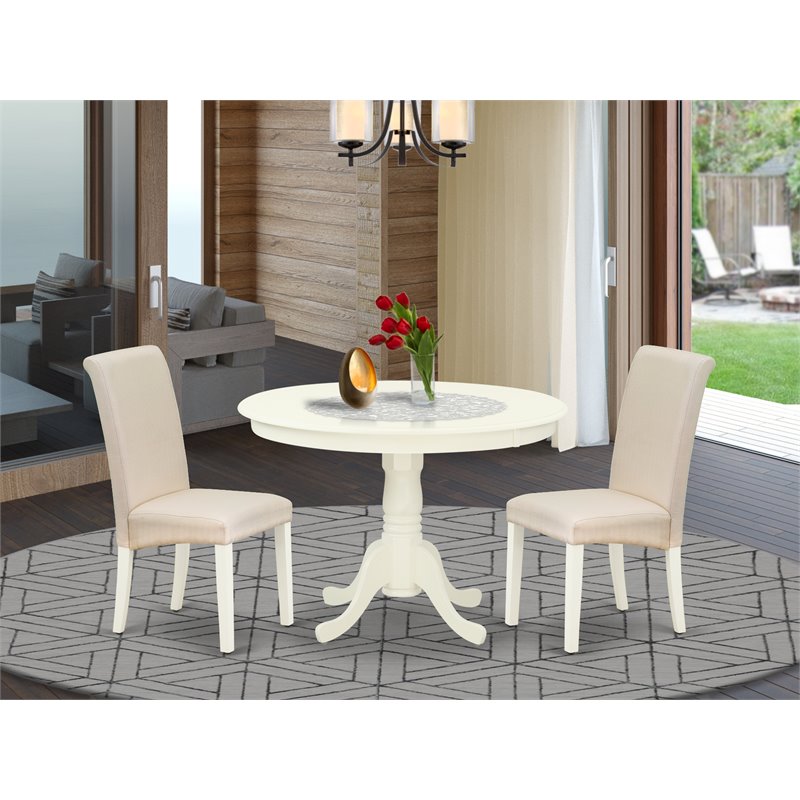 Pemberly Row 3-Piece Wood Dining Set in Linen White and Cream