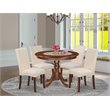 Pemberly Row 5-Piece Wood Dining Set Mahogany Finish with Cream Seats