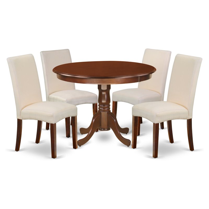 Pemberly Row 5-Piece Wood Dining Set Mahogany Finish with Cream Seats