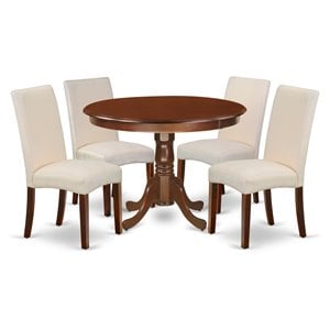 Pemberly Row 5-Piece Wood Dining Set Mahogany Finish with Cream Seats