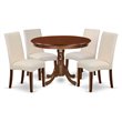 Pemberly Row 5-Piece Wood Dining Set Mahogany Finish with Cream Seats