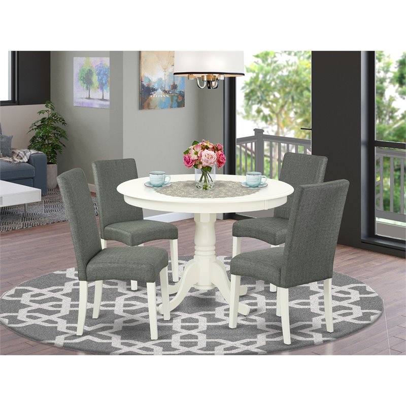 Pemberly Row 5-Piece Wood Dining Set Linen White Finish with Gray Seats