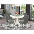 Pemberly Row 5-Piece Wood Dining Set Linen White Finish with Gray Seats