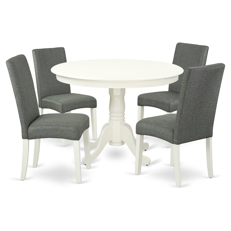 Pemberly Row 5-Piece Wood Dining Set Linen White Finish with Gray Seats
