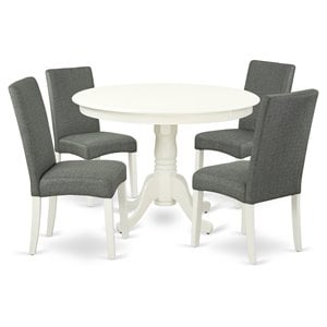 Pemberly Row 5-Piece Wood Dining Set Linen White Finish with Gray Seats