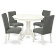Pemberly Row 5-Piece Wood Dining Set Linen White Finish with Gray Seats