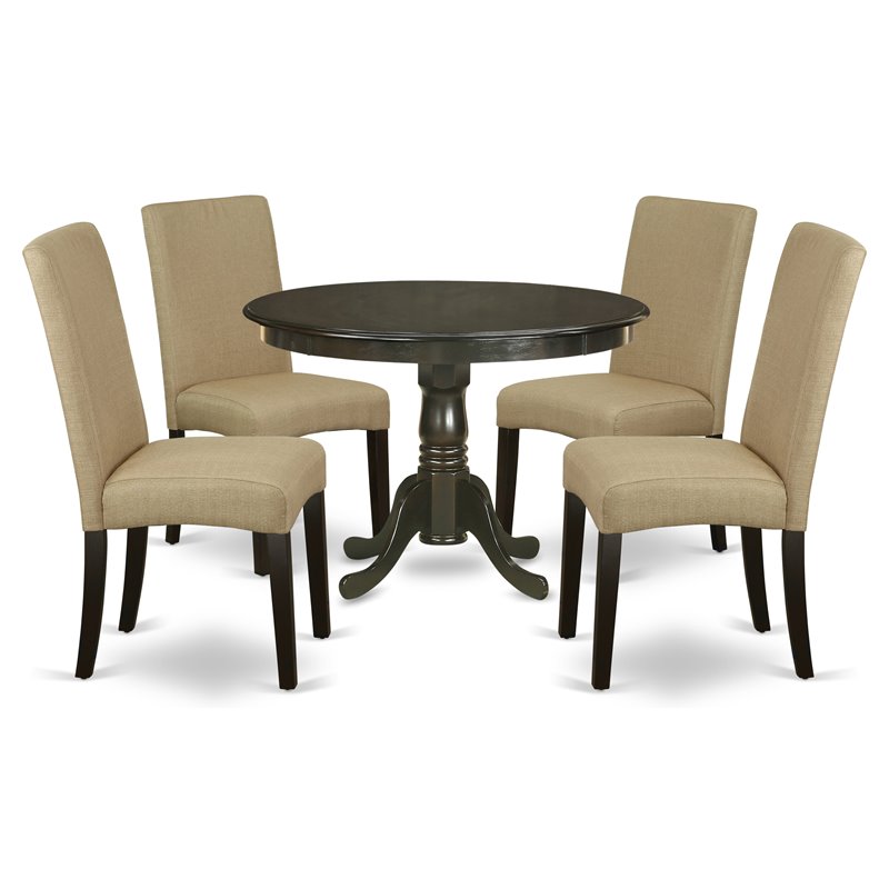 Pemberly Row 5-Piece Wood Dining Set Cappuccino Finish with Fabric Seat