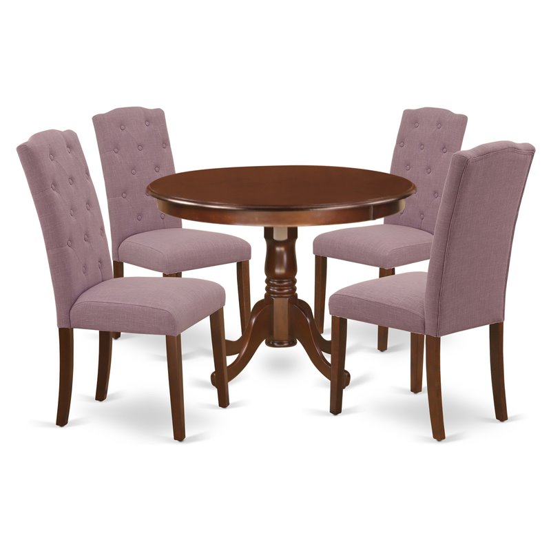 Pemberly Row 5-Piece Wood Dining Set Mahogany Finish with Linen Seat
