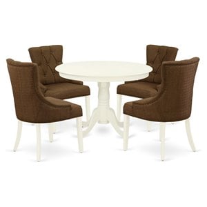 Pemberly Row 5-Piece Wood Dining Set in Linen White/Dark Coffee