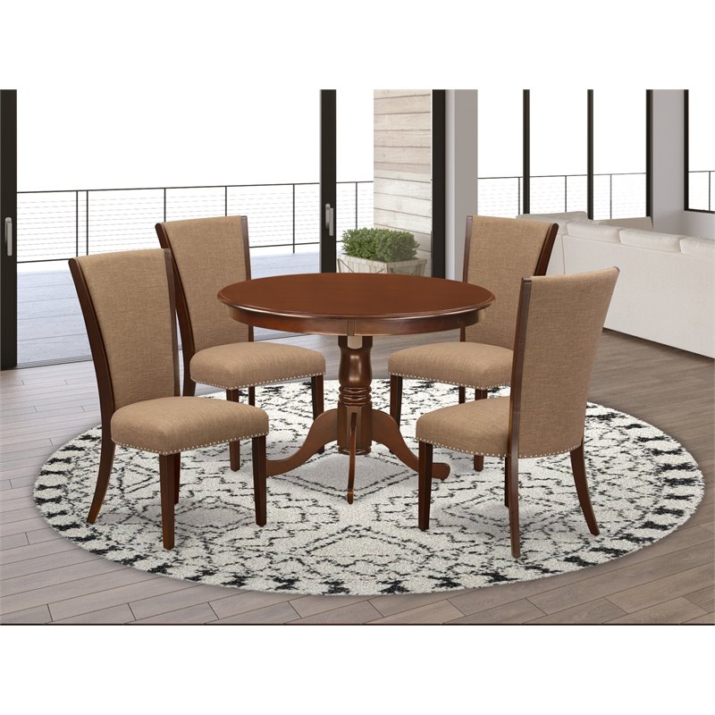 Pemberly Row 5-Pc Wooden Dining Set with Mahogany Finish