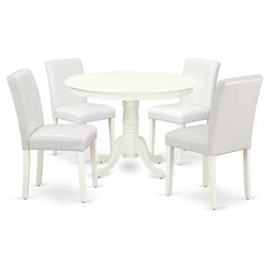 Pemberly Row 5-Piece Wood Dining Set with PU Leather Seats in Linen White/White