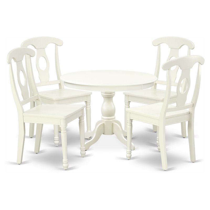 Pemberly Row 5-Piece Wood Dining Set with Napoleon Back Chairs in White