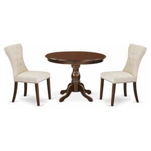 Pemberly Row 3-Piece Wood Dining Set in Mahogany and Light Beige