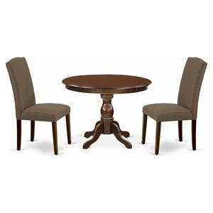 Pemberly Row 3-Piece Dining Set in Mahogany with Dark Coffee Linen