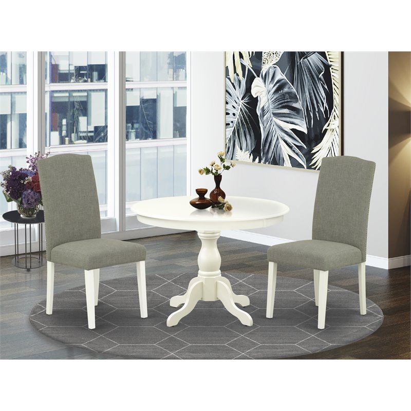 Pemberly Row 3-Piece Wood Dining Set in Linen White with Dark Shitake