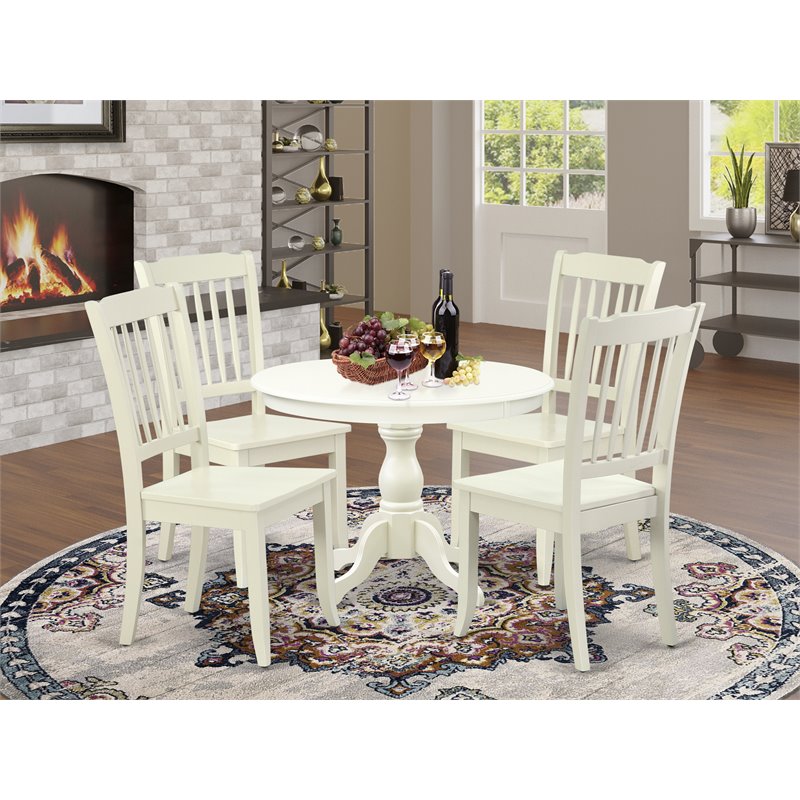 Pemberly Row 5-Piece Wood Dining Set with Slatted Back in Linen White