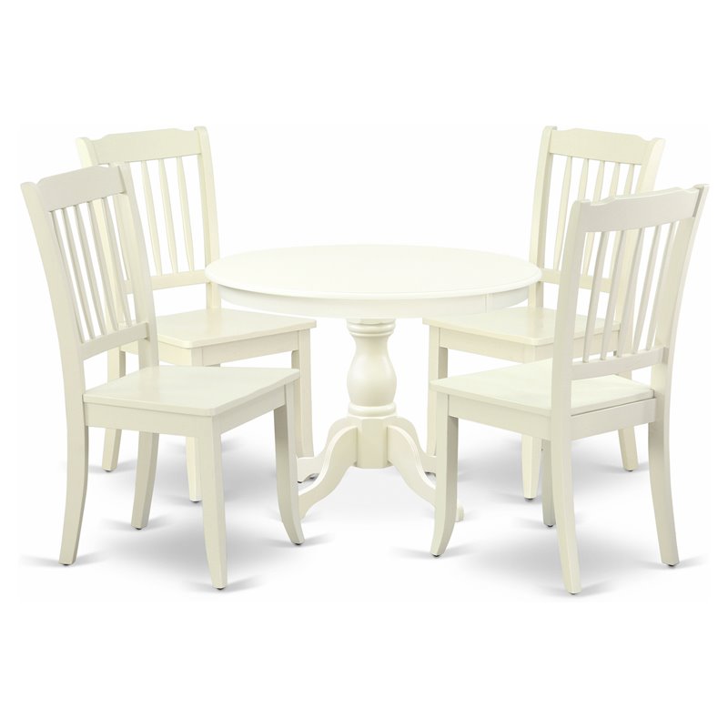 Pemberly Row 5-Piece Wood Dining Set with Slatted Back in Linen White