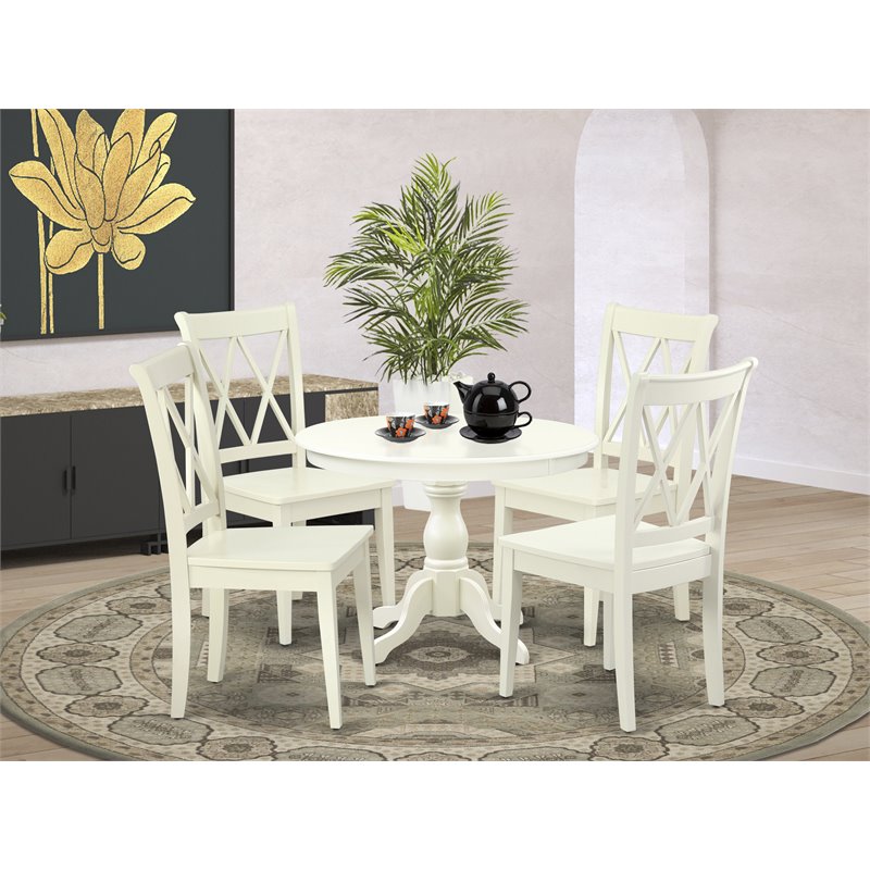 Pemberly Row 5-Piece Wood Dining Room Set in Linen White Finish