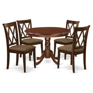 Pemberly Row 5-Piece Wood Table Set with Linen Seats in Mahogany Finish