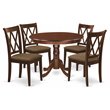 Pemberly Row 5-Piece Wood Table Set with Linen Seats in Mahogany Finish