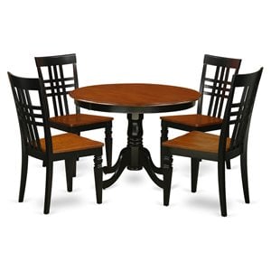 Pemberly Row 5-Piece Dining Set with Round Black/Cherry Table