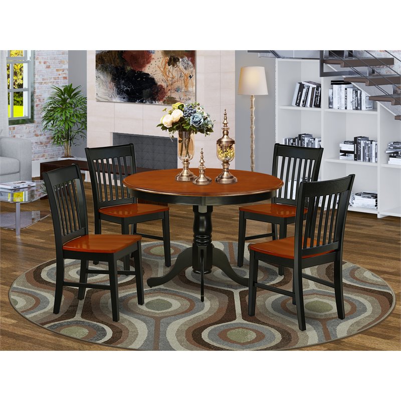 Pemberly Row 5-Piece Wood Dining Set with Panel Back Chairs in Black/Cherry