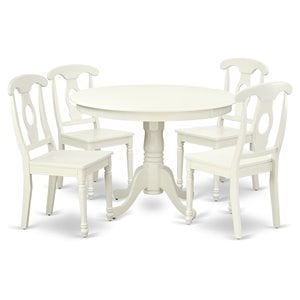Pemberly Row 5-Piece Wood Dining Set with Round Table in Linen White
