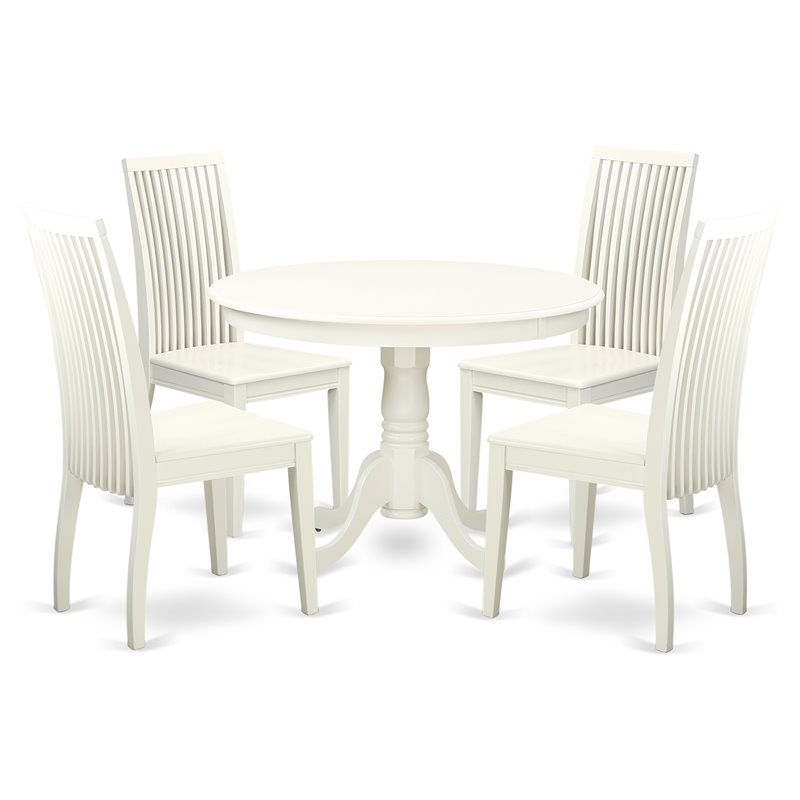 Pemberly Row 5-Piece Dining Set with Wood Seats in Linen White Finish
