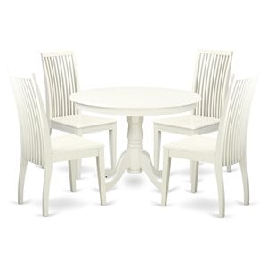 Pemberly Row 5-Piece Dining Set with Wood Seats in Linen White Finish