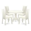 Pemberly Row 5-Piece Dining Set with Wood Seats in Linen White Finish