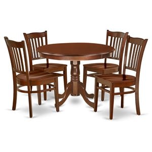 Pemberly Row 5-Pc Mahogany Wood Round Dining Table with Chairs Set