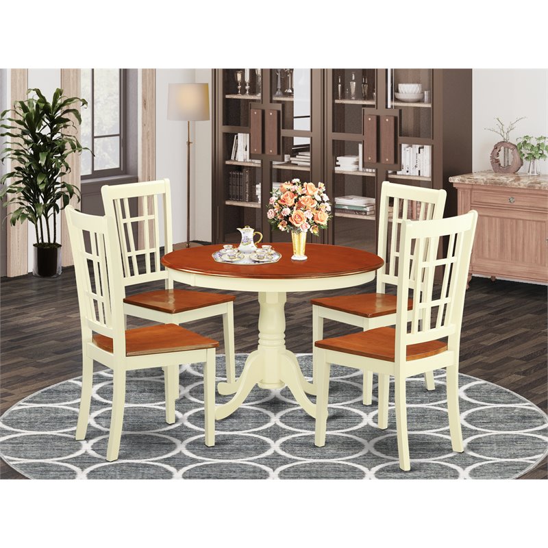 Pemberly Row 5-Pc Wood Dining Table and Chair Set in Buttermilk & Cherry