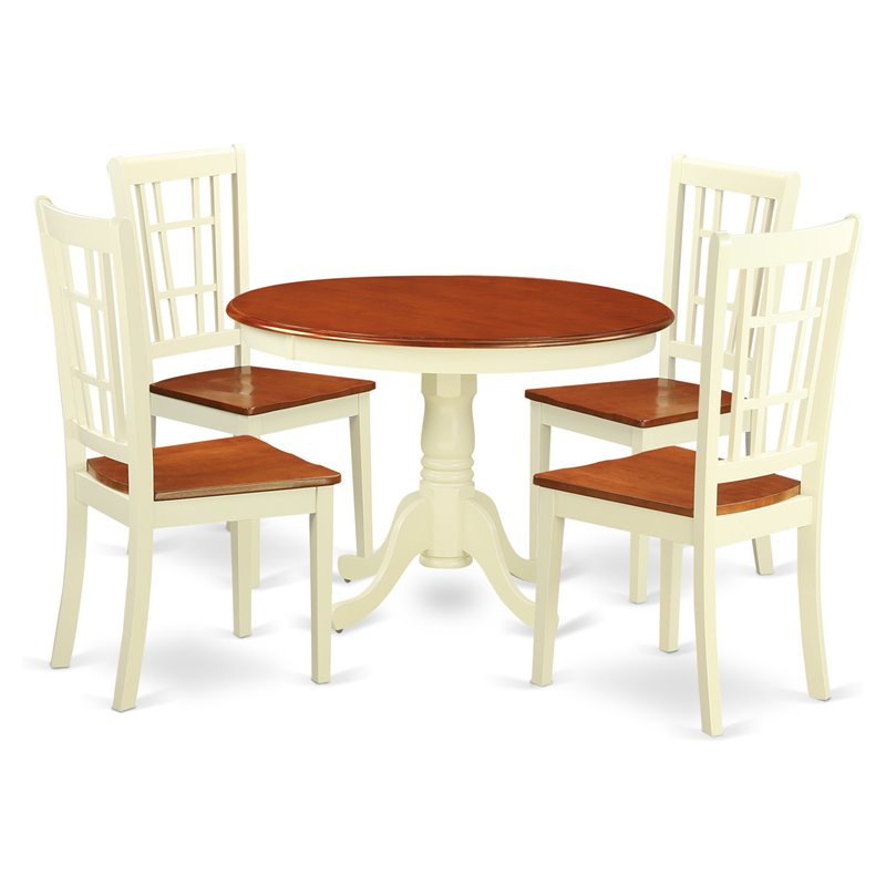 Pemberly Row 5-Pc Wood Dining Table and Chair Set in Buttermilk & Cherry