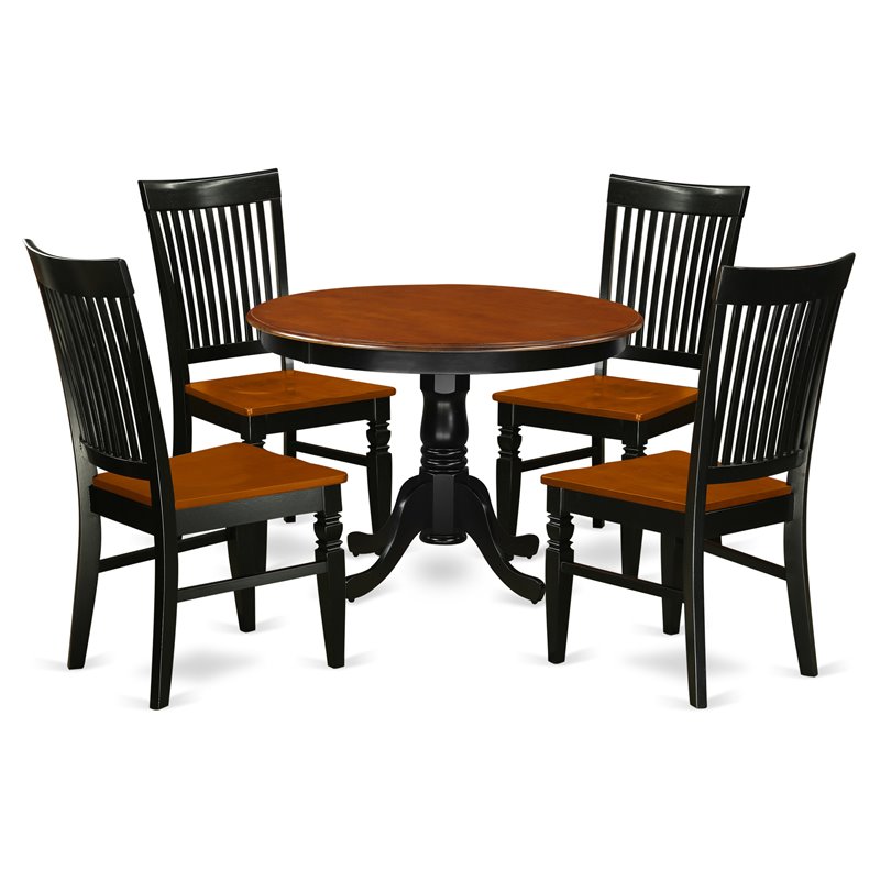 Pemberly Row 5-Piece Dining Set in Black and Cherry Solid Wood