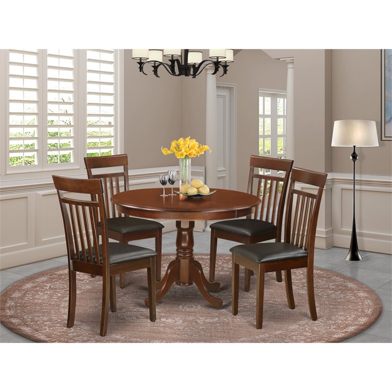 Pemberly Row 5-Piece Dining Set with Faux Leather Seating in Mahogany