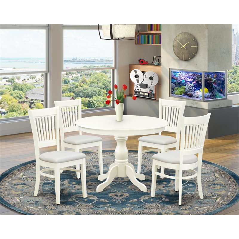 Pemberly Row 5-Piece Wood Dining Set with Slat Back in Linen White