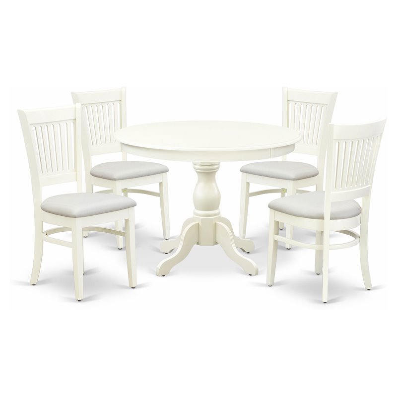 Pemberly Row 5-Piece Wood Dining Set with Slat Back in Linen White