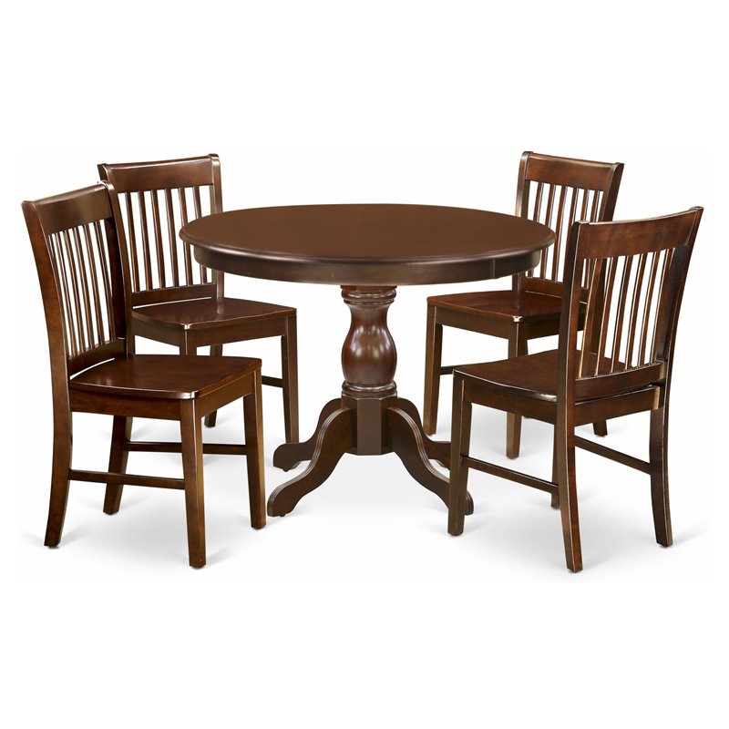Pemberly Row 5-Piece Wood Dining Table Set in Mahogany Finish