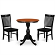 Pemberly Row Round Wood Table with 2 Slatted Linen Fabric Chairs in Black