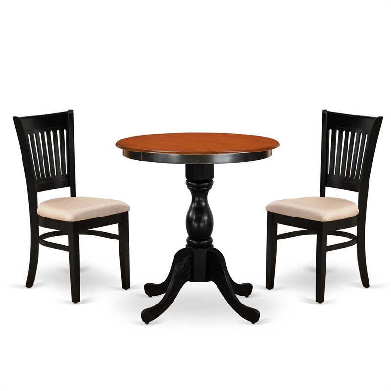 Pemberly Row Wood Dining Table with 2 Slatted Back Chairs in Black