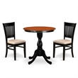 Pemberly Row Wood Dining Table with 2 Slatted Back Chairs in Black