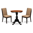 Pemberly Row Round Dining Table with 2 Linen Fabric Chairs in Black